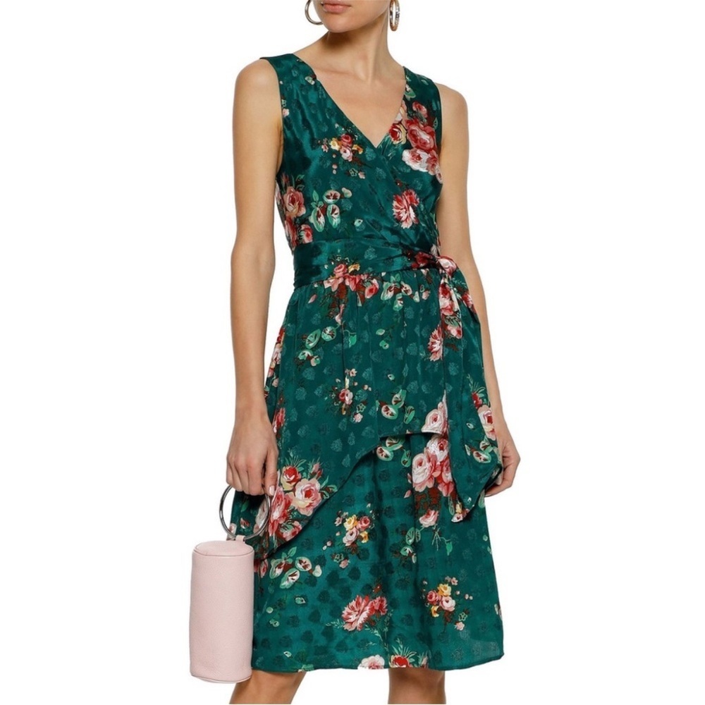 Walter Baker Kelson Green Floral Print V-Neck Sleeveless Midi Dress Size 6 - Picture 2 of 10